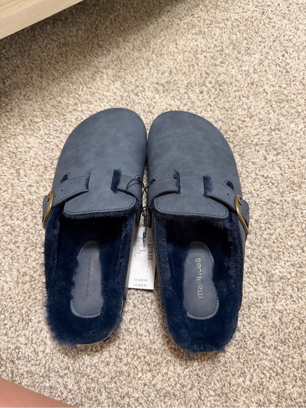 Women’s Faux-Suede Navy Clog Slippers with Buckle